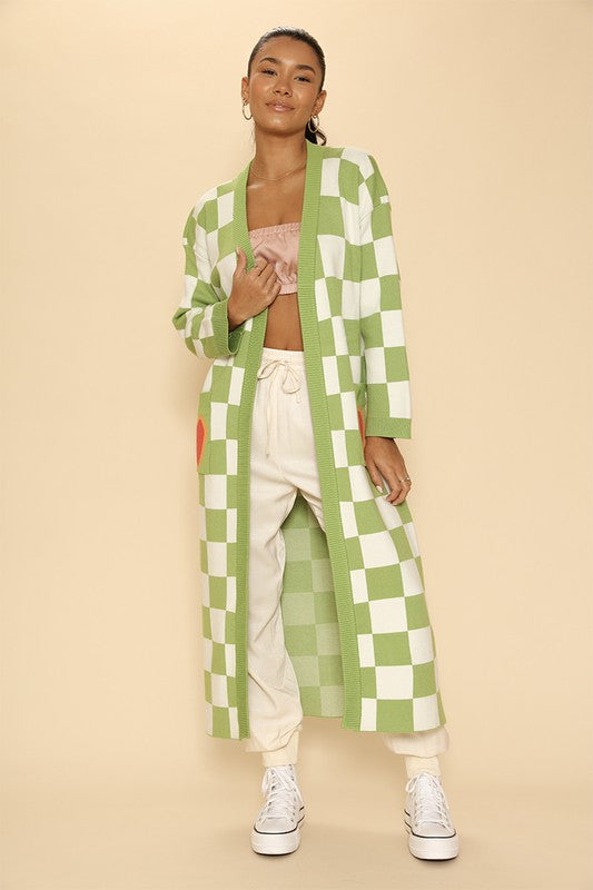 Long checkered cardigan hotsell