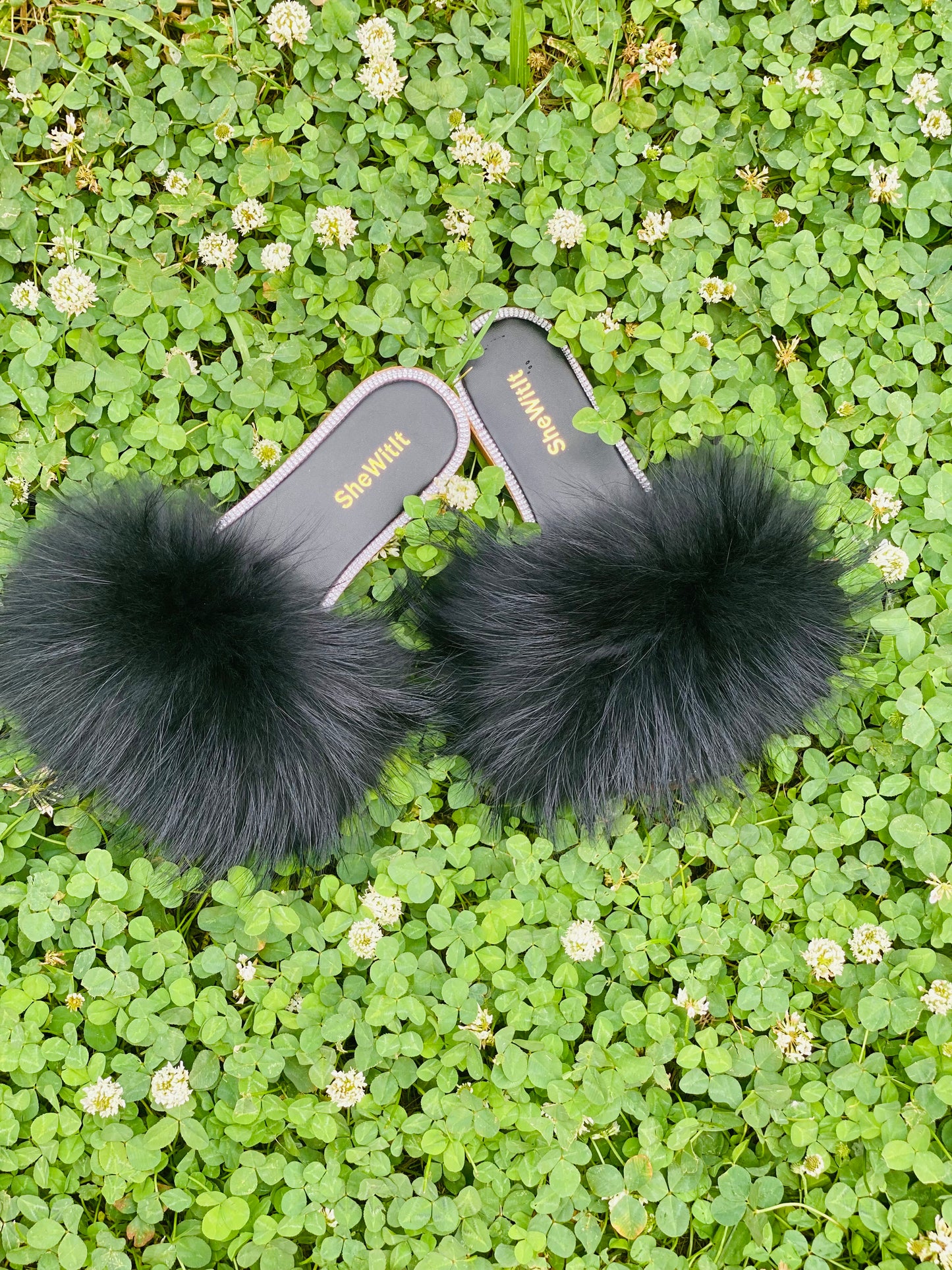 Diamond Studded Flats | Black - SheWitIt