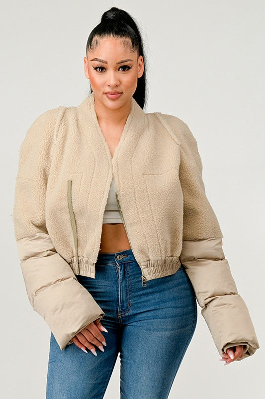 Plush Puff Sleeve Bomber Jacket SheWitIt