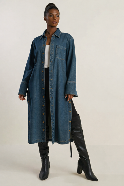 white christmas dresses Denim Midi Dress Jacket – SheWitIt