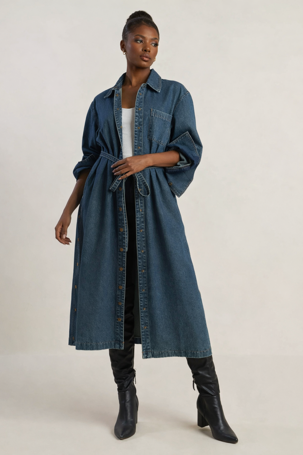 white christmas dresses Denim Midi Dress Jacket – SheWitIt
