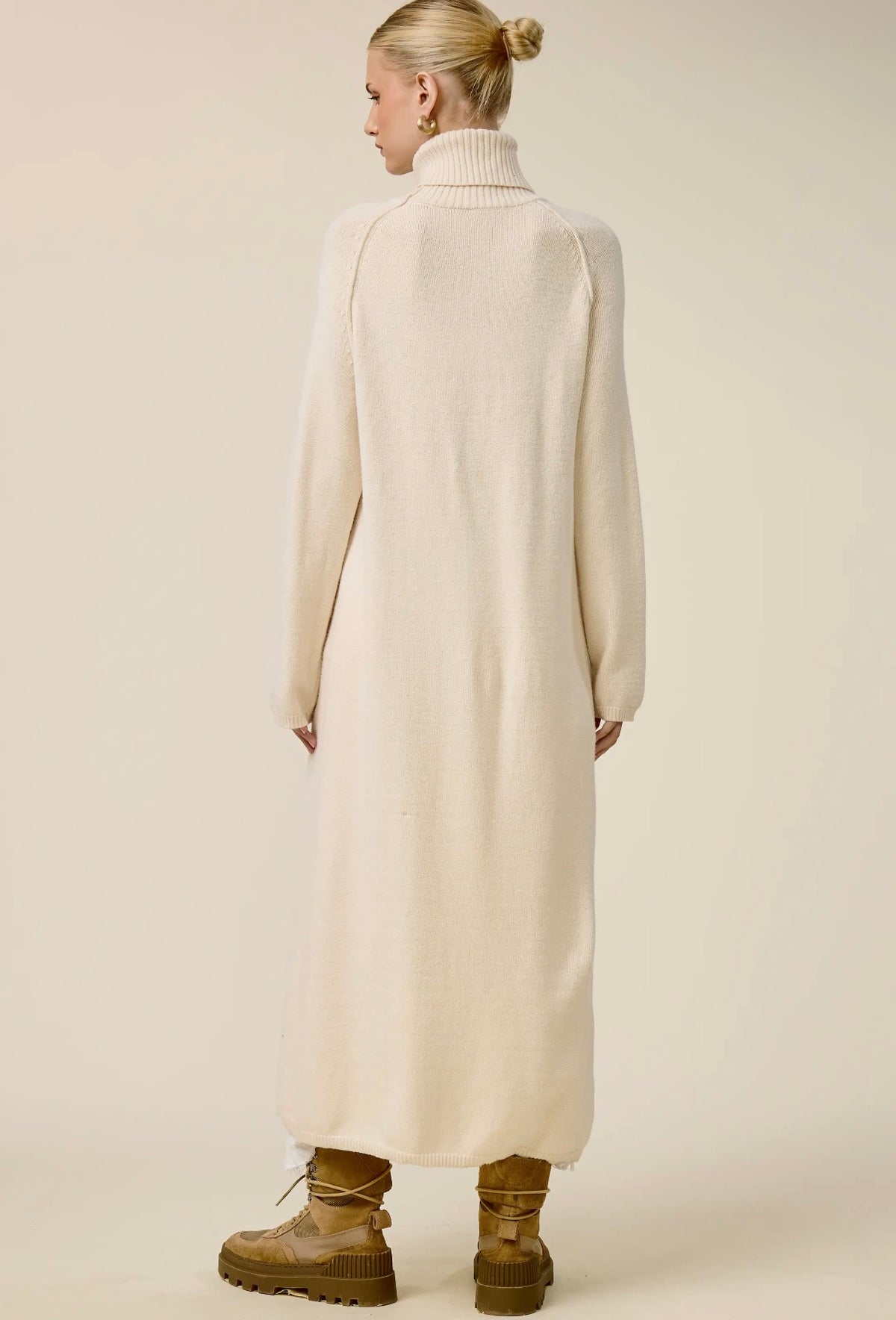 Ribbed Turtleneck Tunic High Low Sweater with Slit