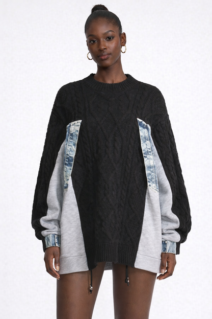 Sweater With A Hint Of Denim | Black