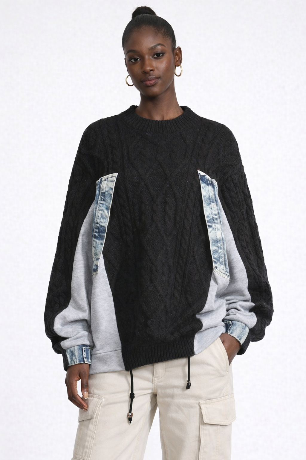 Sweater With A Hint Of Denim | Black