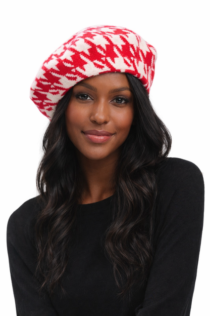 Houndstooth Knit Beret