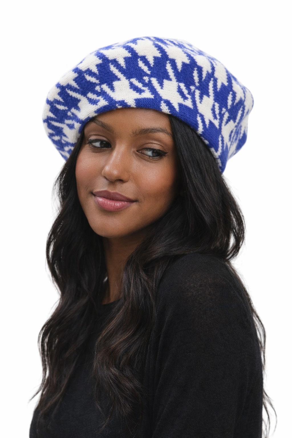Houndstooth Knit Beret