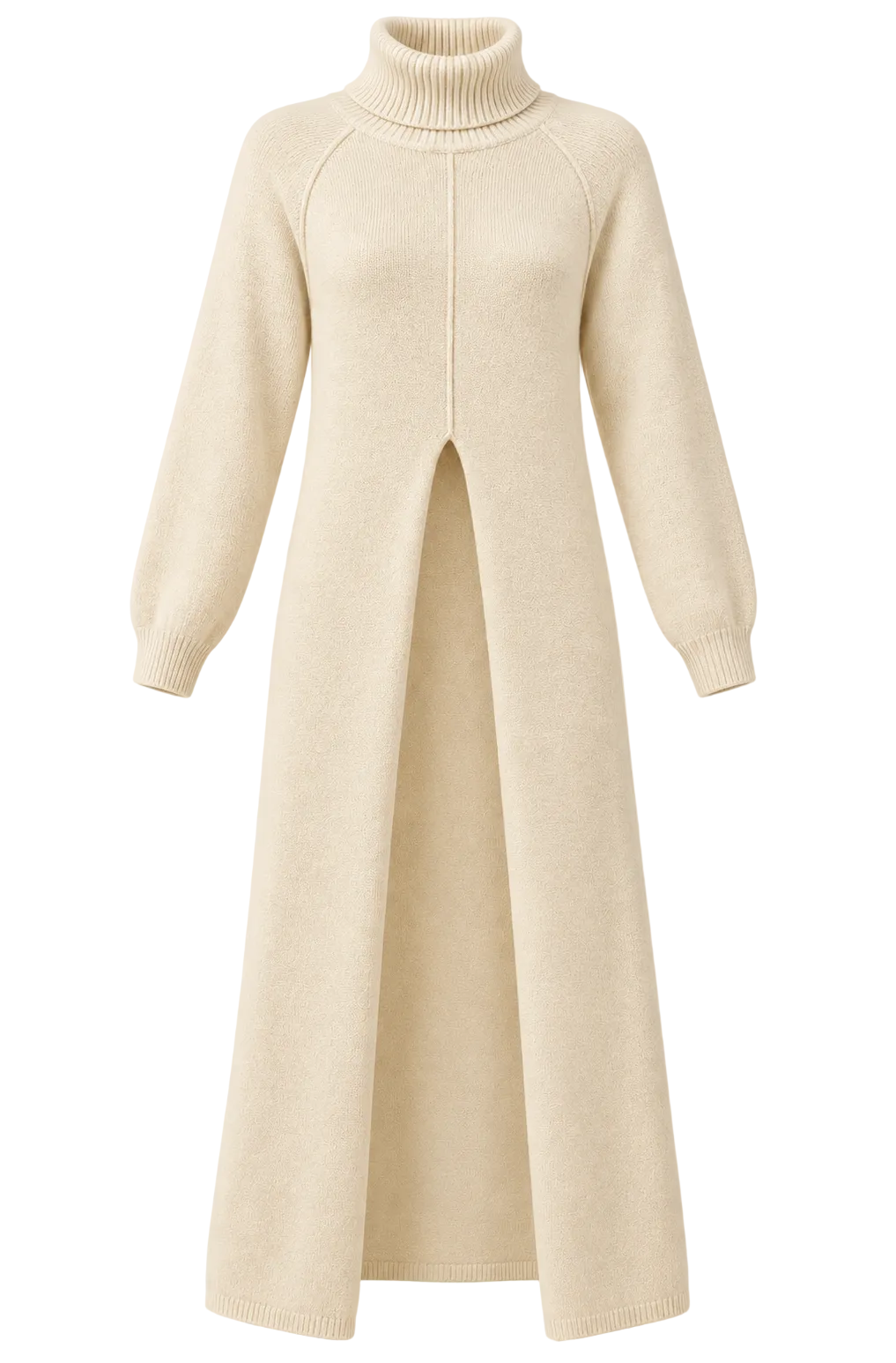 Ribbed Turtleneck Tunic High Low Sweater with Slit