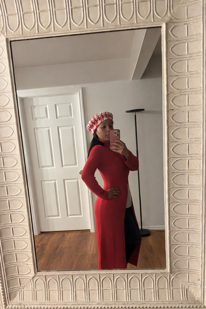 Women's red high low sweater long with slit