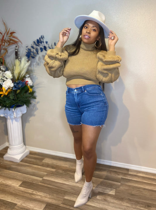 Feeling Bubbly Cropped Sweater | Tan - SheWitIt