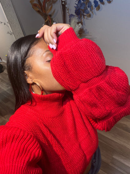 Feeling Bubbly Cropped Sweater | Red - SheWitIt