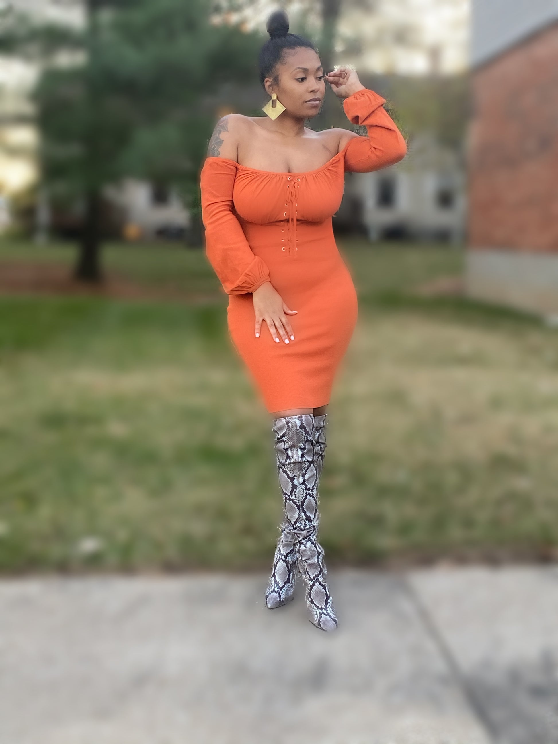 Tangerine Off Shoulder Dress – SheWitIt