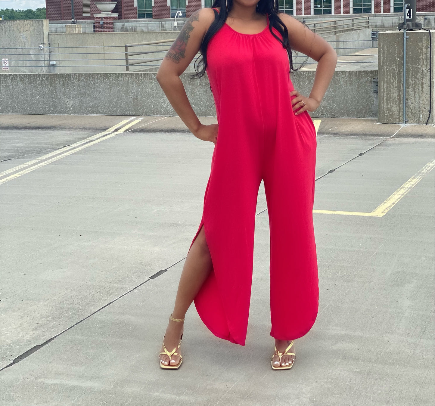Extra Stretch Jumpsuit | Ruby Red - SheWitIt