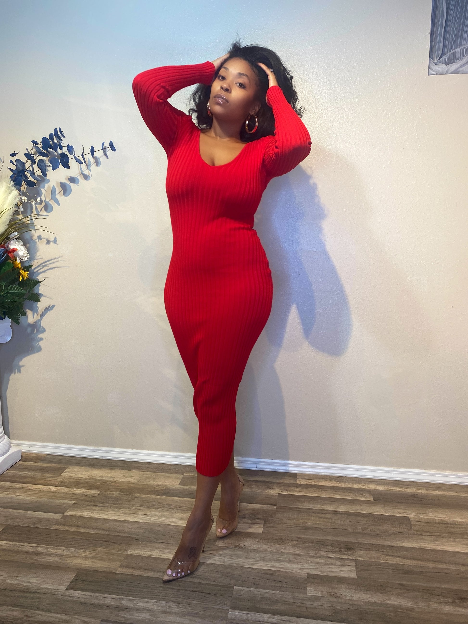 ladies red knitted dress ANDREEVA