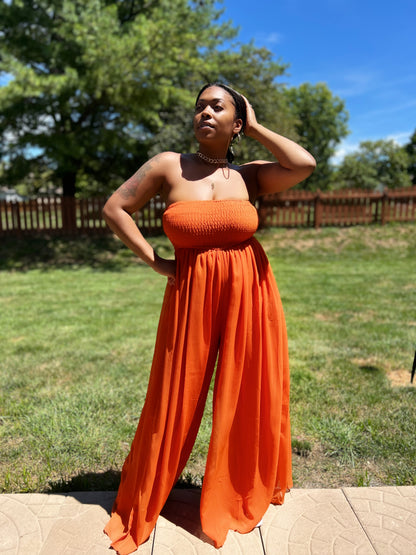 Smocked Tube Jumpsuit | Orange