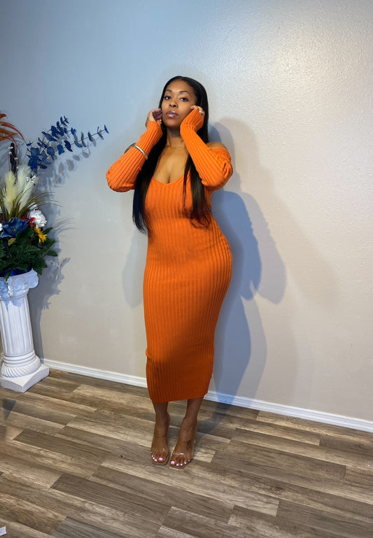 It Girl Knit Dress | Orange - SheWitIt