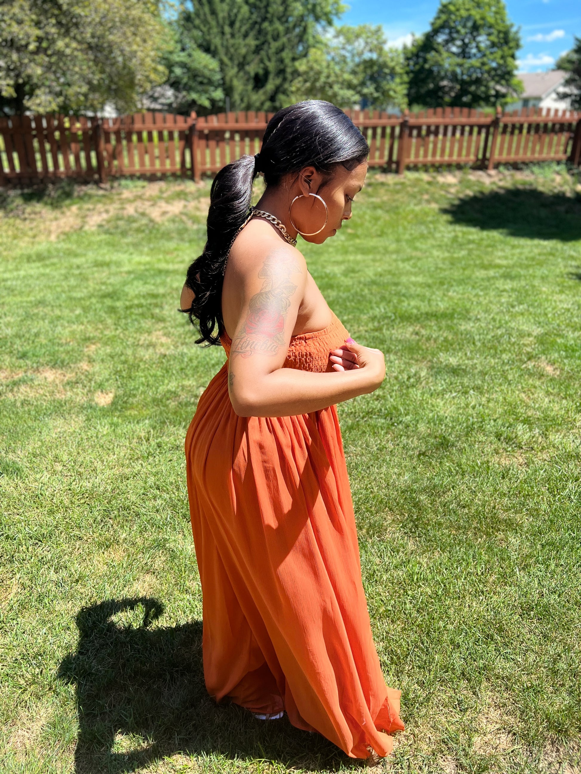 Smocked Tube Jumpsuit Orange SheWitIt